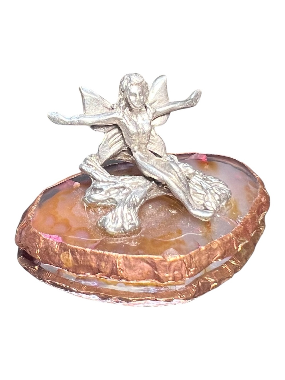 Fairy Pewter Figurine on Agate Slice   - NWO